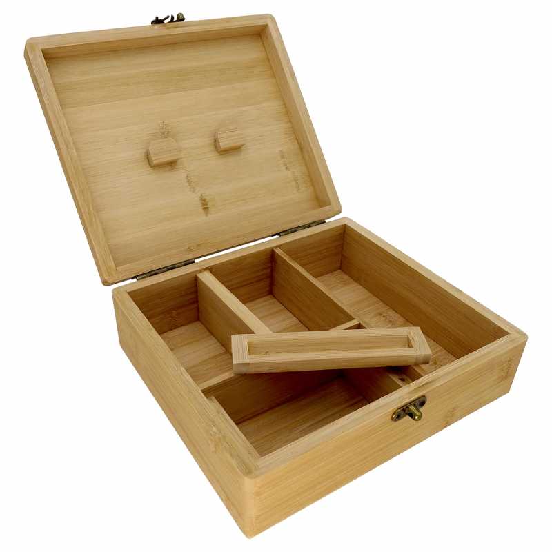 Headchef Deluxe Bamboo Rolling Box Open Angled Image