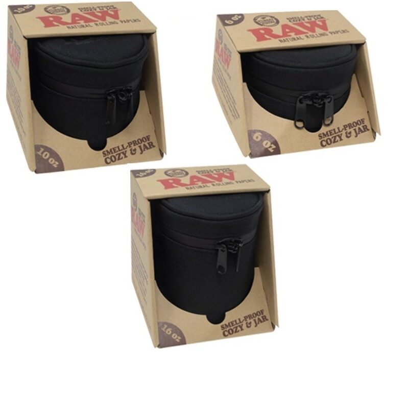 RAW Smellproof Cozy & Jar 3 sizes in packaging