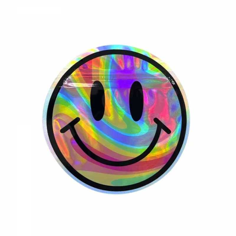 Rainbow Smiley face Round Mylar bags smell proof