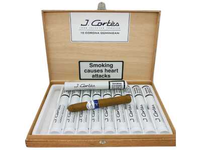 J Cortés Dominican White Cigar box with open packaging