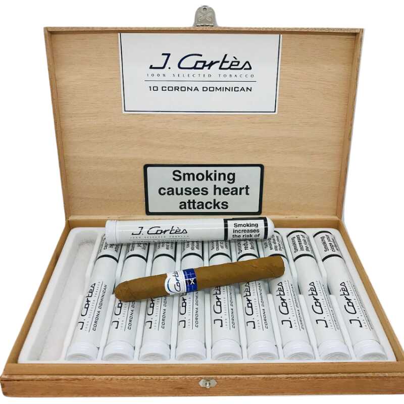 J Cortés Dominican White Cigar box with open packaging