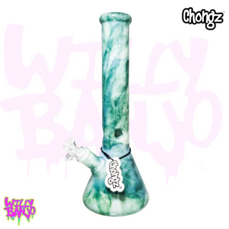 Chongz “Tye Dye” 5mm Marble Effect 35cm Glass Ice Bong green