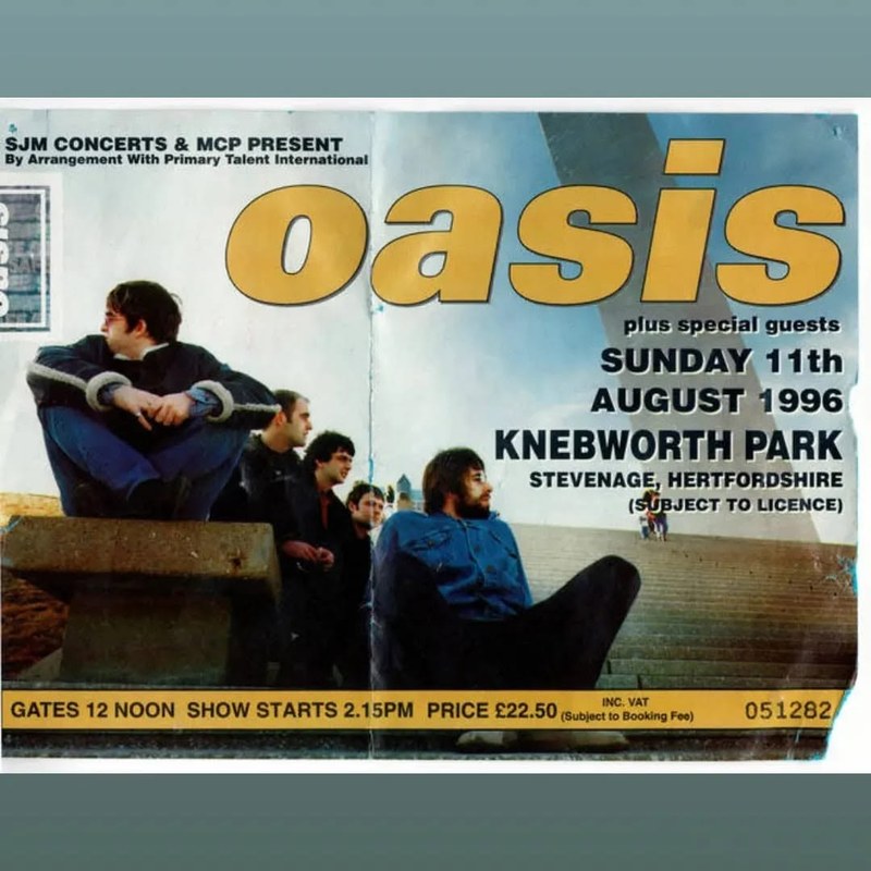 Oasis Knebworth Park ticket artwork Sunday 11th August 1996