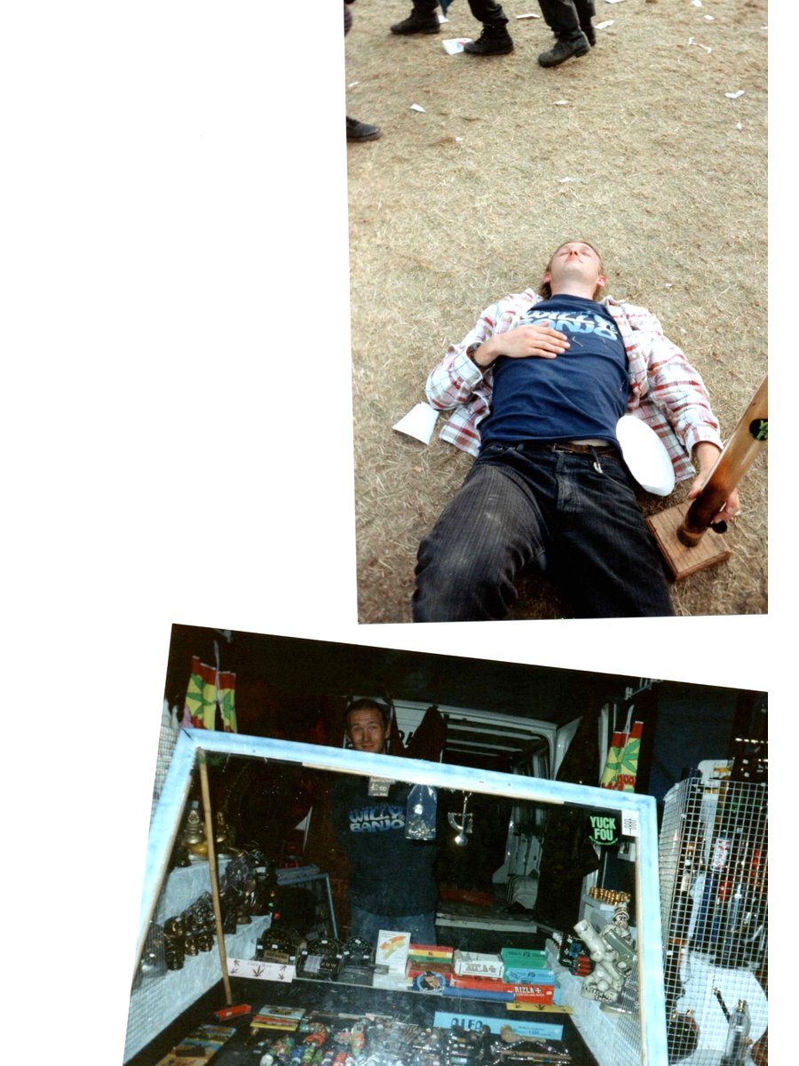 Willy Banjo at Phoenix Festival with the 4ft bong and Herbie the van