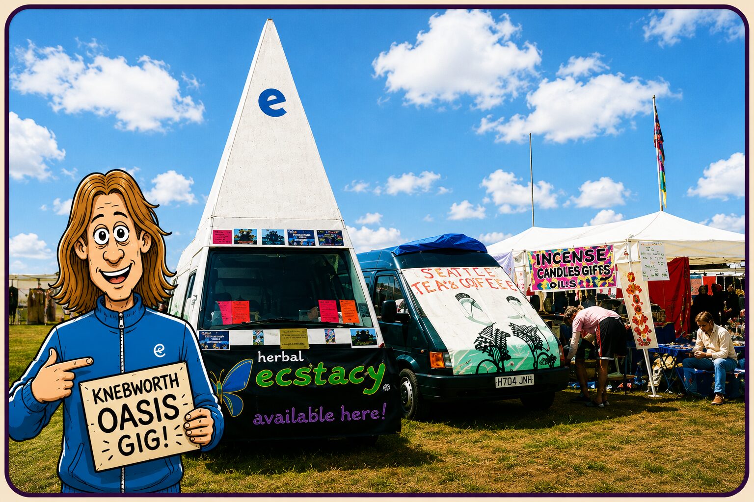 Willy Banjo at Knebworth 1996 Oasis concert stall