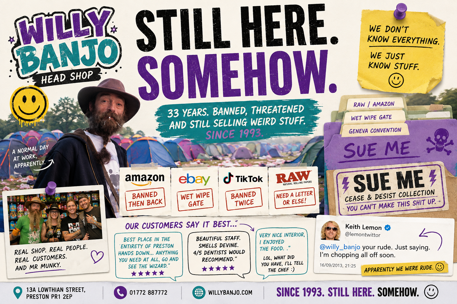 Still Here Somehow - the Willy Banjo story of bans, legal letters, festivals and loyal customers since 1993