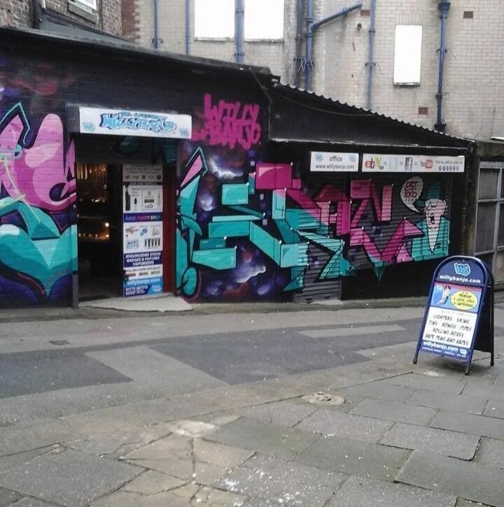 Willy Banjo head shop on Lowthian Street in Preston