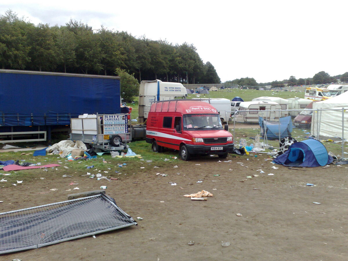 Willy Banjo van parked amid the wreckage of the festival field