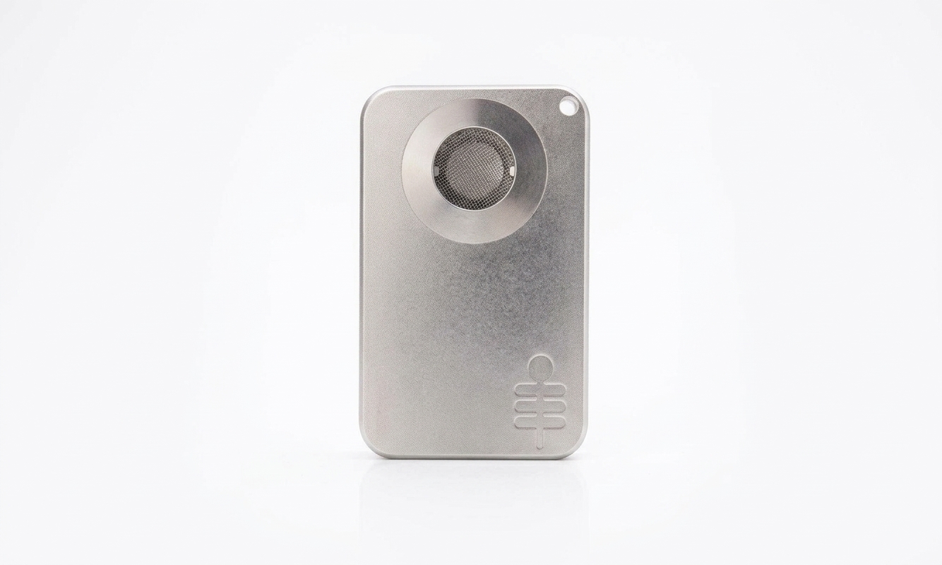 Silver Palm Leaf credit card pipe in brushed stainless steel