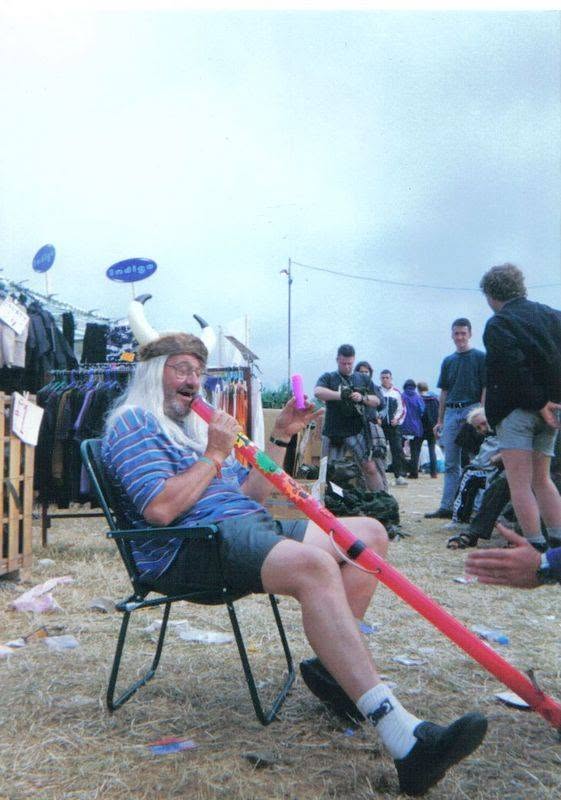 Willy Banjo's dad with the big bong at Glastonbury