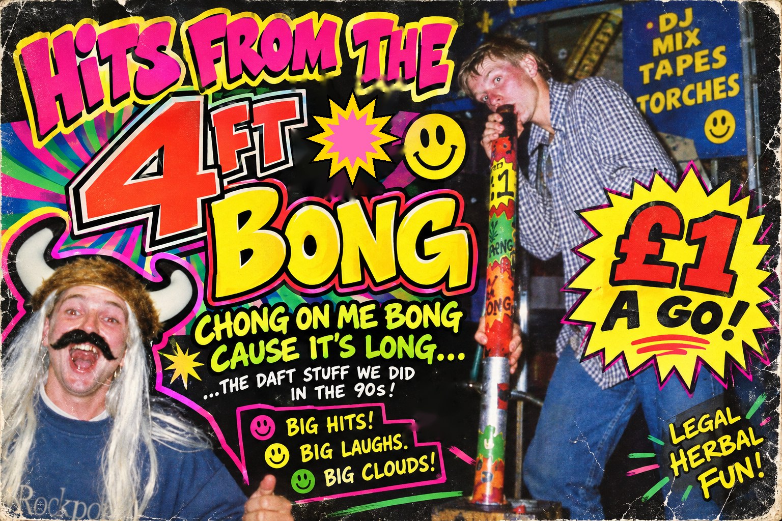 Hits from the four-foot bong, £1 a go at Willy Banjo's 90s festival stall