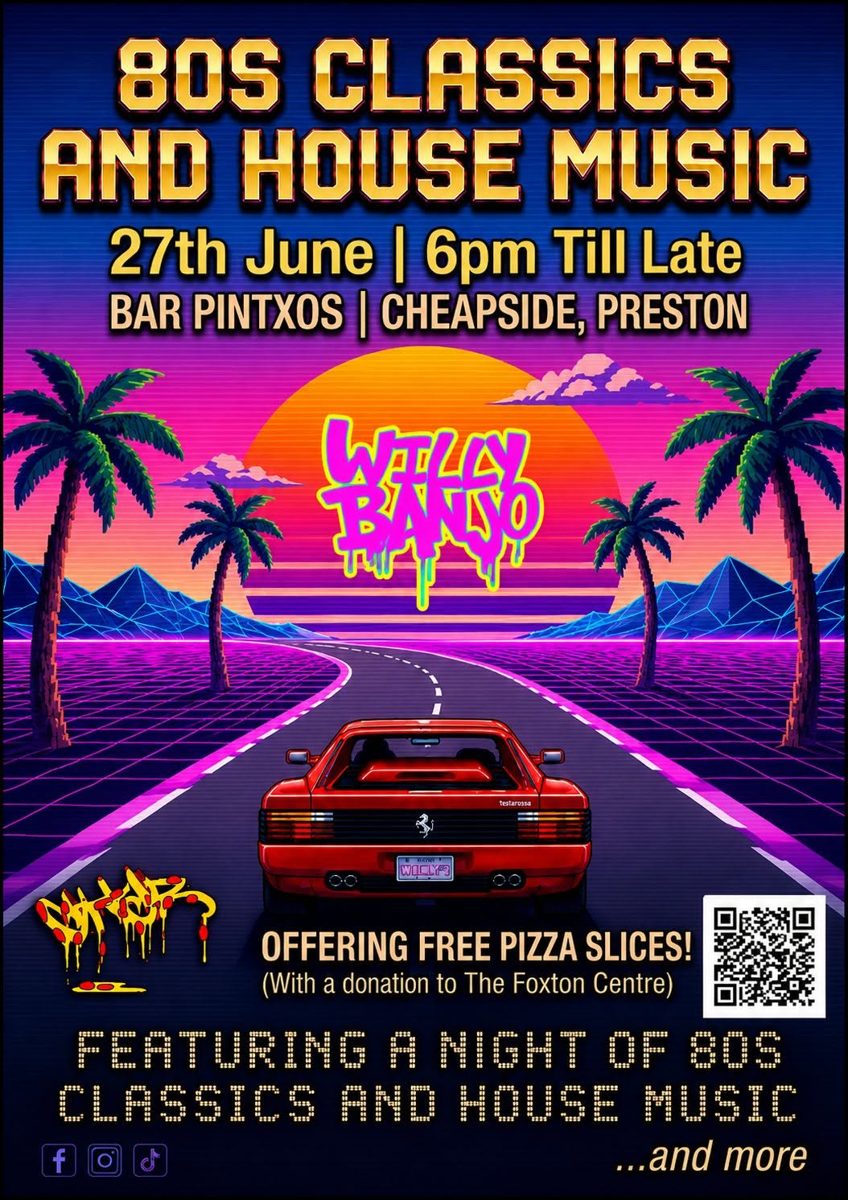 Willy Banjo charity party flyer: Bar Pintxos. Free pizza for a donation.