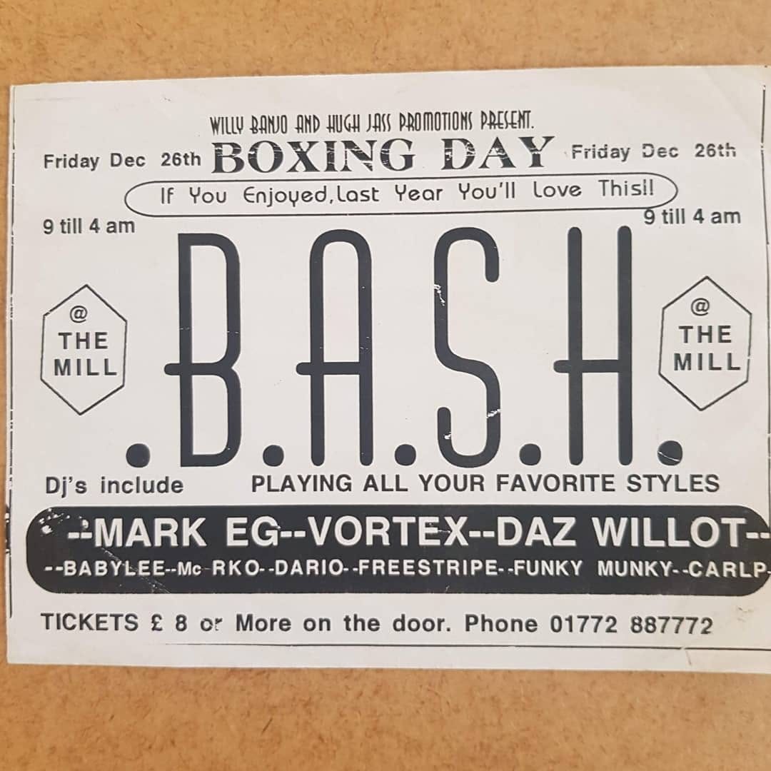 Willy Banjo B.A.S.H. rave flyer: Boxing Day B.A.S.H. at the Mill.