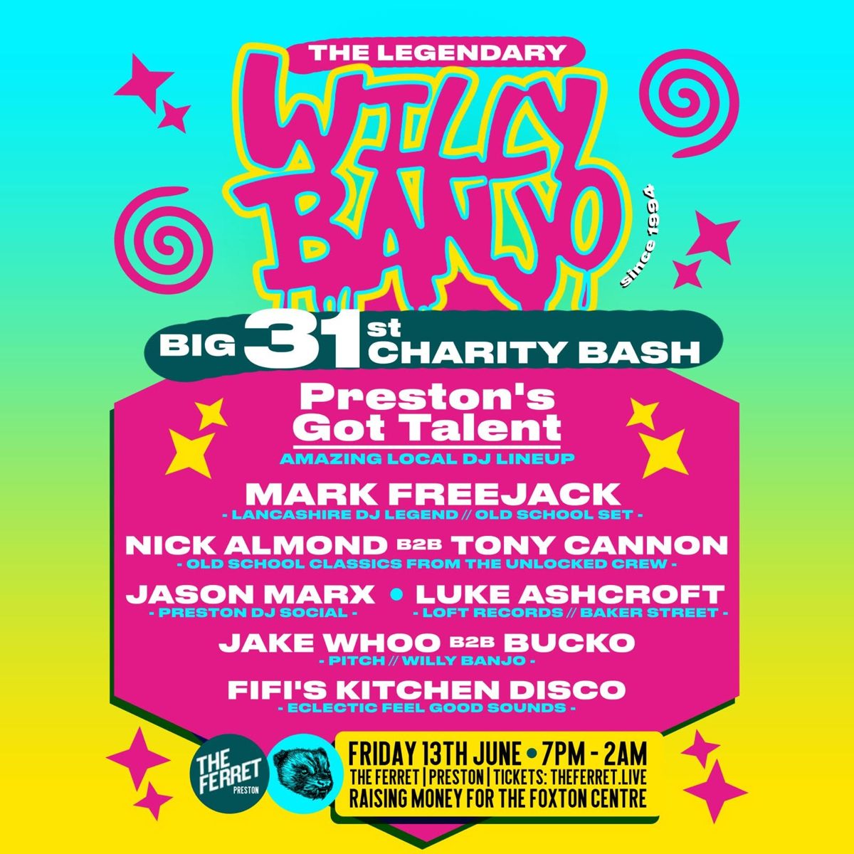 Willy Banjo charity party flyer: Big 31st Charity Bash.
