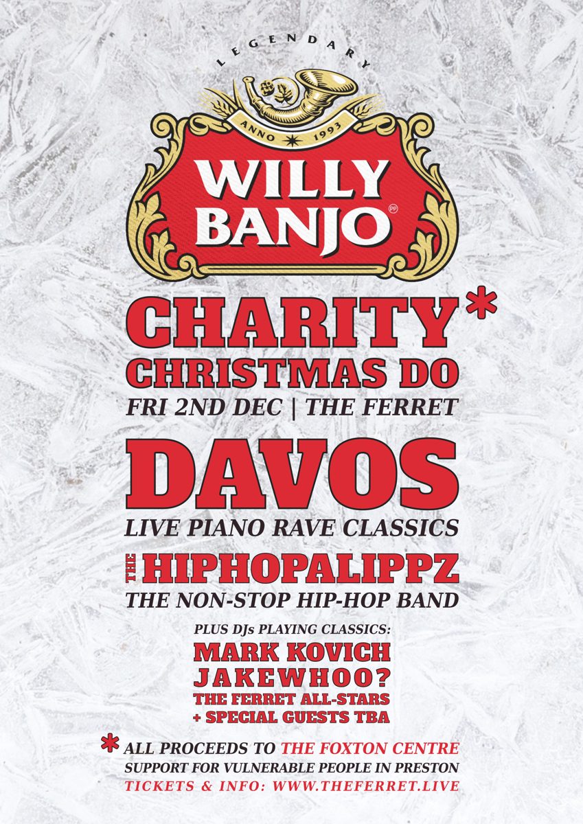 Willy Banjo charity party flyer: Charity Christmas Do. Davos and The Hiphopalippz.