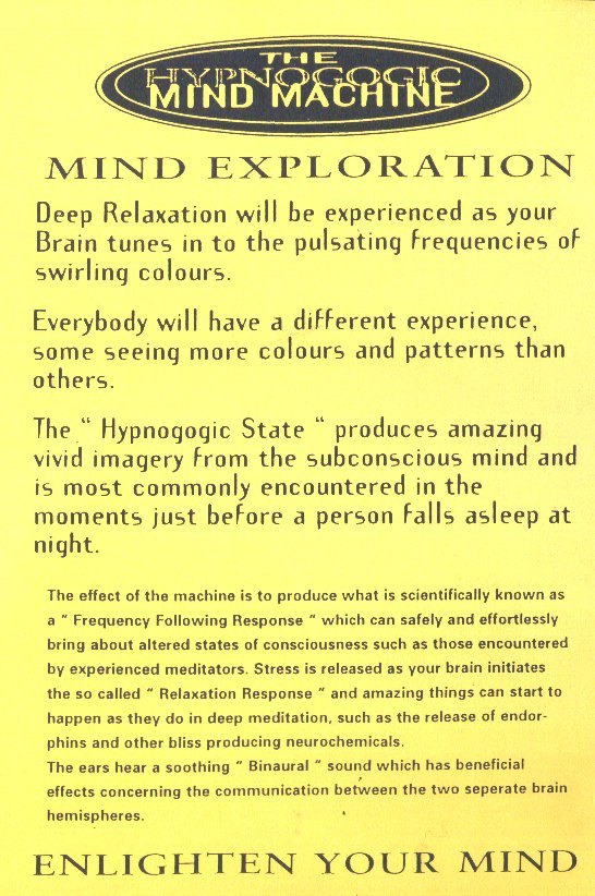 Hypnogogic Mind Machine leaflet: Mind Exploration