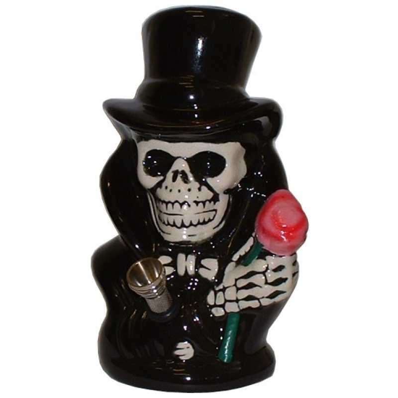 Ceramic Death Skull in Top Hat Bong 18cm