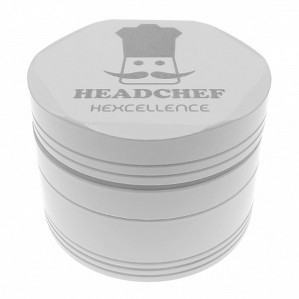 62mm Headchef Hardcore Hexellence Ceramic Non-Stick Coated Metal Herb Grinder Whiteout 4 Piece 